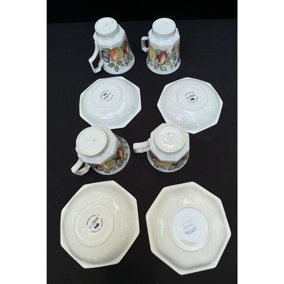 4 Johnson Brothers FRESH FRUIT Pedestal Cup & Octagon Saucer Sets Nice! S1 - Picture 5 of 9